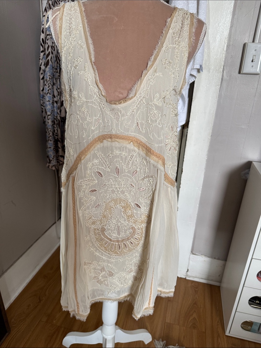 Zara Cream Embroidered Sleeveless Dress
